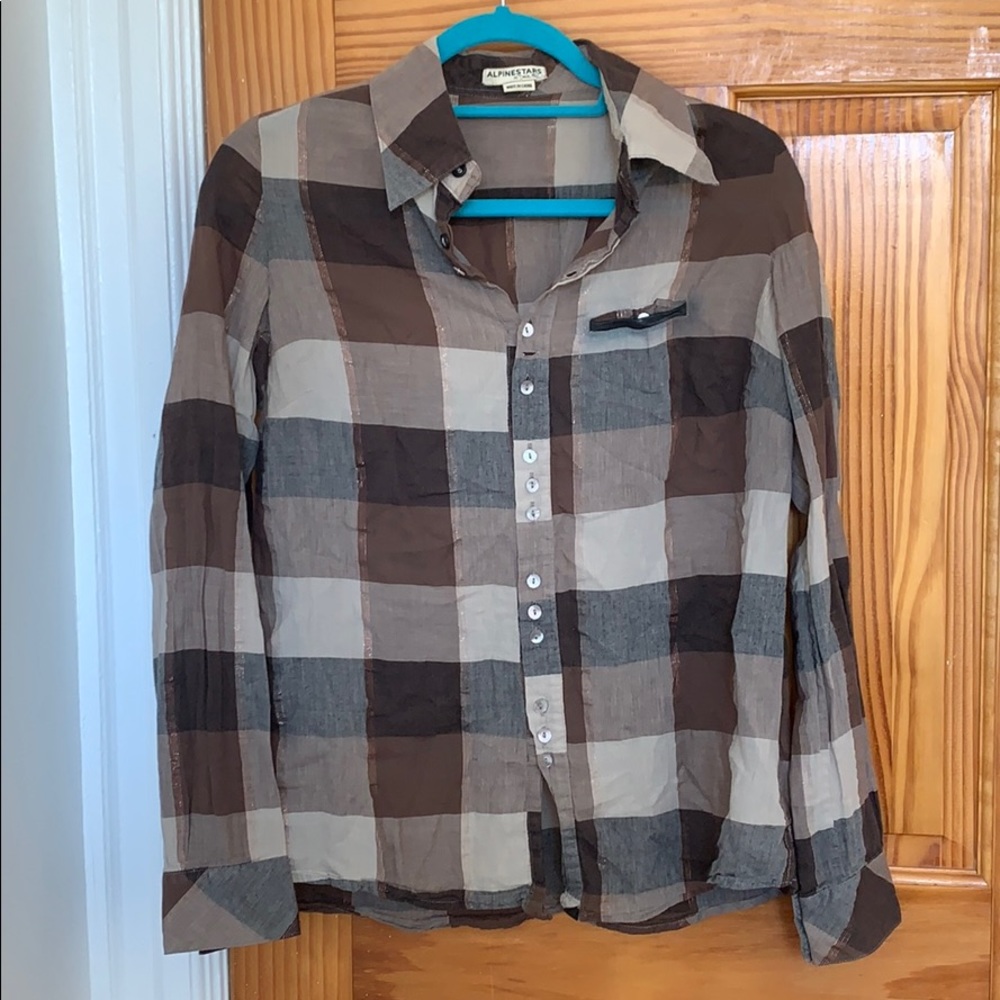 Alpinestars Gold and Neutral Plaid Button Down